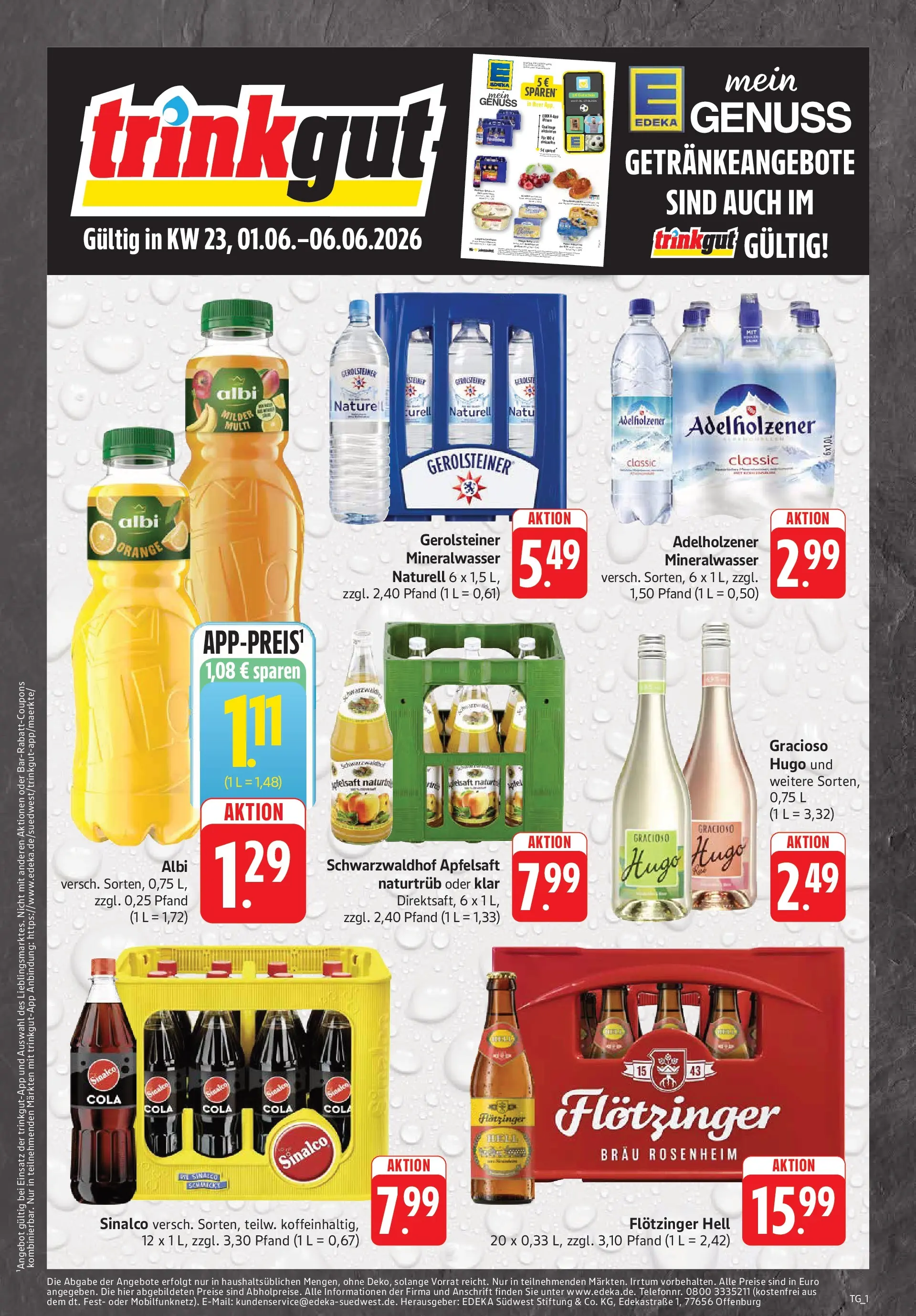 Trinkgut Prospekt Heilbronn-Sontheim (ab 01.06.2026) » Angebote online | Seite: 1 | Produkte: Cola, Apfelsaft, Hugo, Gerolsteiner
