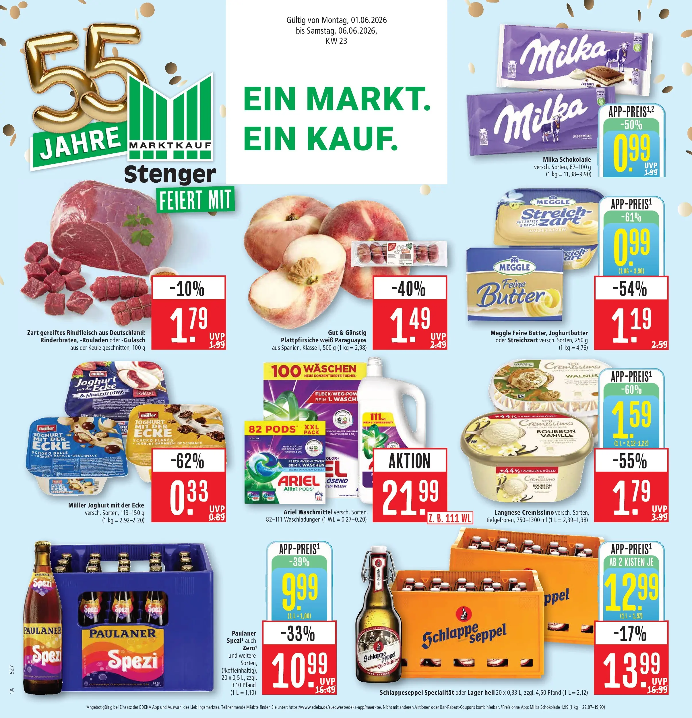 Marktkauf Prospekt Aschaffenburg (ab 01.06.2026) » Angebote online | Seite: 1 | Produkte: Cremissimo, Schokolade, Wasser, Gulasch