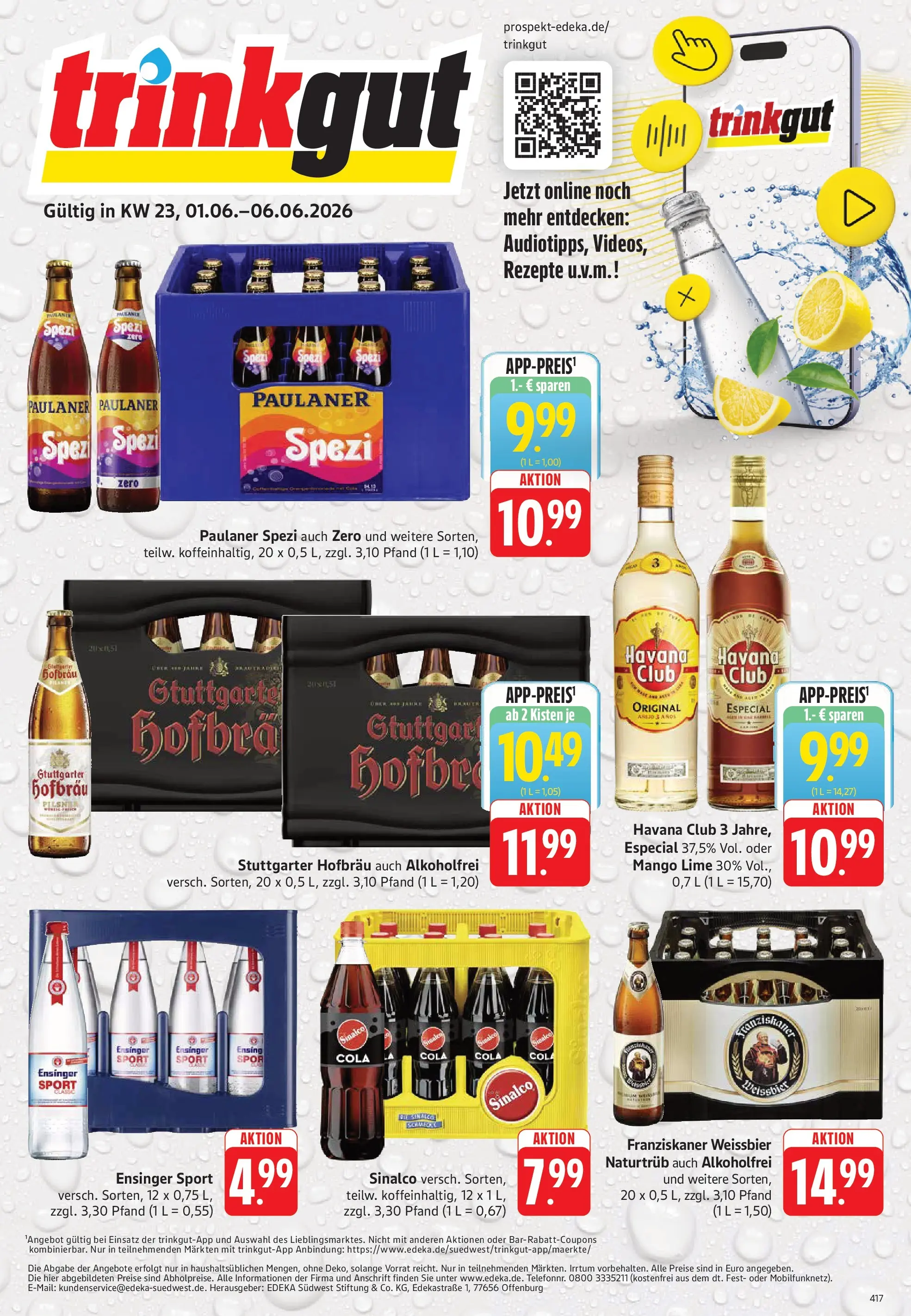 Trinkgut Prospekt Pforzheim (ab 01.06.2026) » Angebote online | Seite: 1 | Produkte: Havana club, Cola, Weißbier, Paulaner spezi