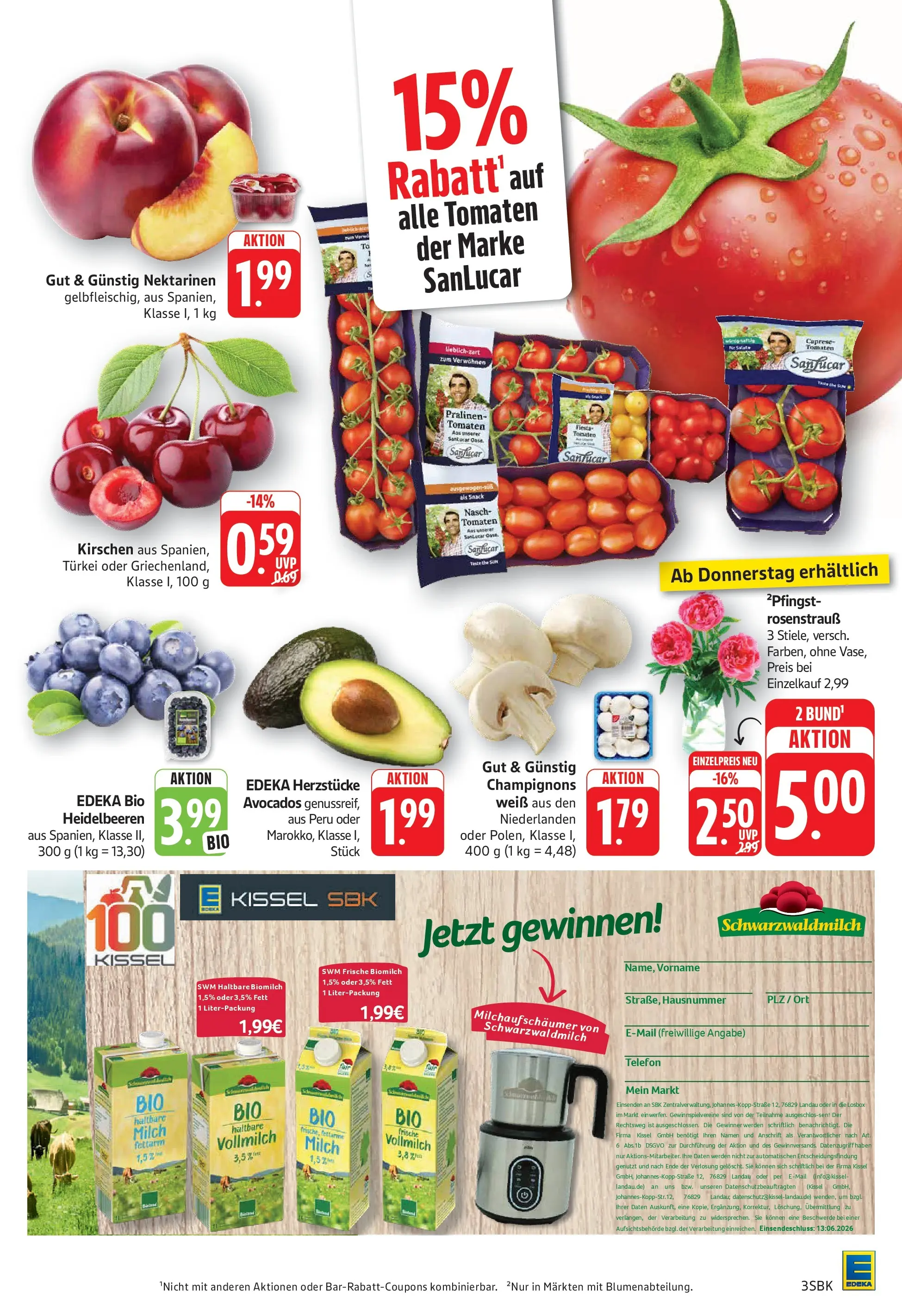 Edeka Prospekt Bad Bergzabern (ab 01.06.2026) » Angebote Online | Seite: 3 | Produkte: Milch, Nektarinen, Heidelbeeren, Telefon