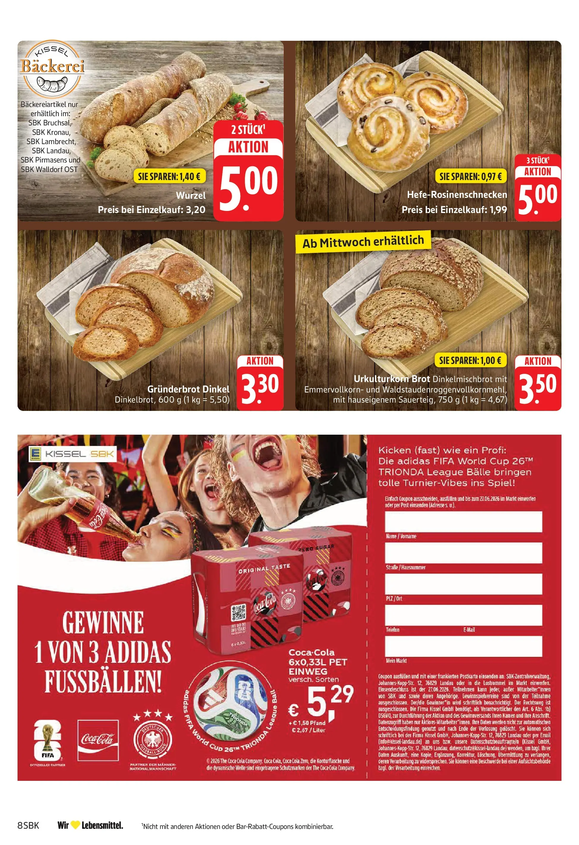 Edeka Prospekt Bad Bergzabern (ab 01.06.2026) » Angebote Online | Seite: 8 | Produkte: Bäckerei, Coca cola, Cola, Brot