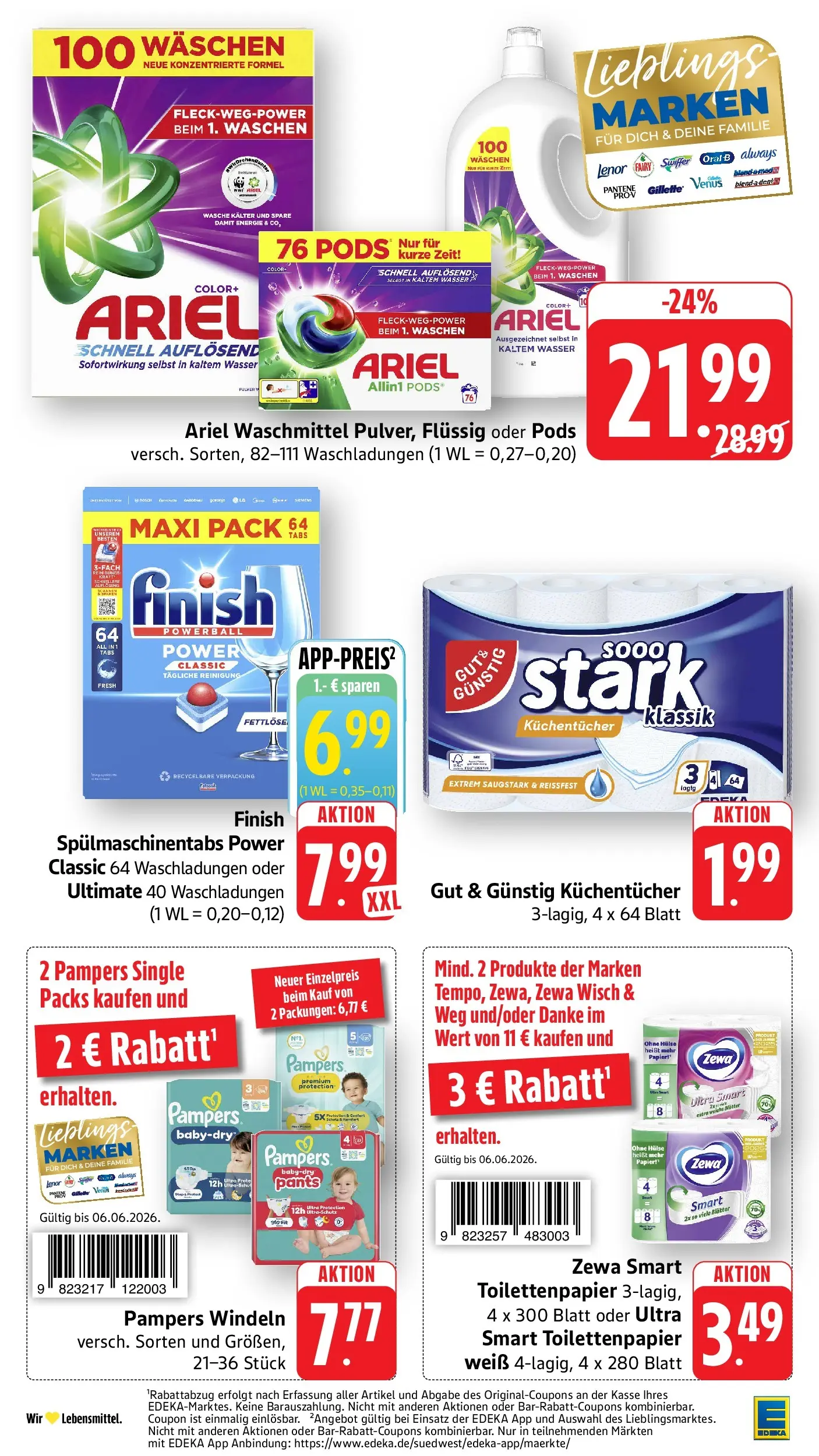 Edeka prospekt Ottersweier (ab 31.05.2026) » Angebote Online | Seite: 34 | Produkte: Pampers, Finish, Swiffer, Toilettenpapier
