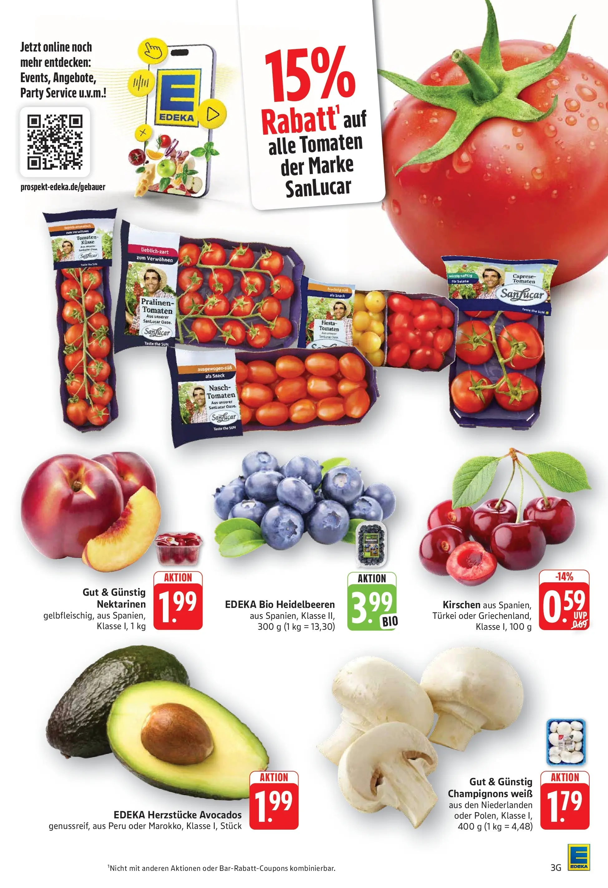 Edeka prospekt Göppingen (ab 01.06.2026) » Angebote Online | Seite: 3 | Produkte: Nektarinen, Tomaten, Heidelbeeren, Champignons