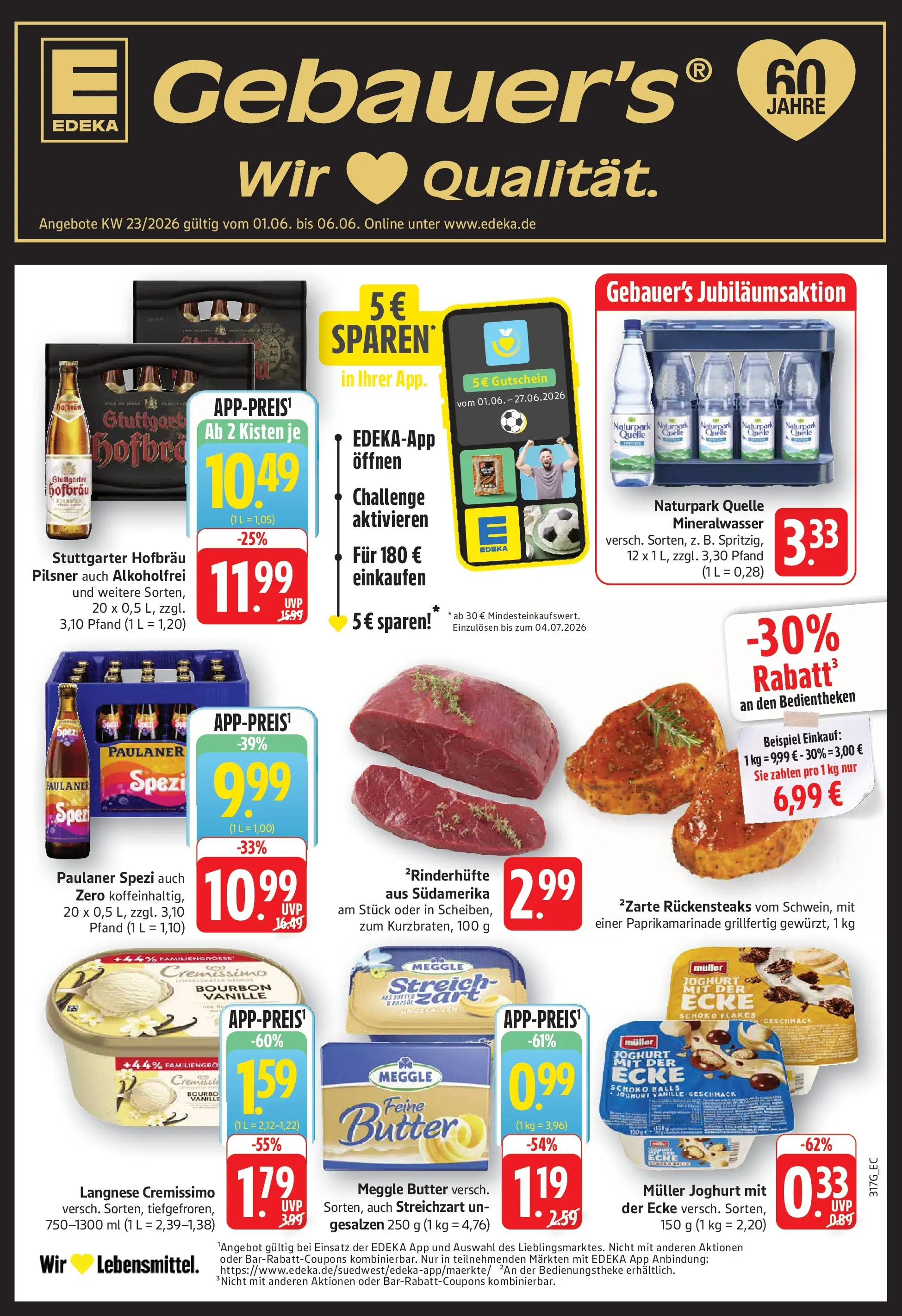 Edeka Prospekt Filderstadt-Bonlanden (ab 01.06.2026) » Angebote Online | Seite: 1 | Produkte: Langnese, Joghurt, Paulaner spezi, Mineralwasser