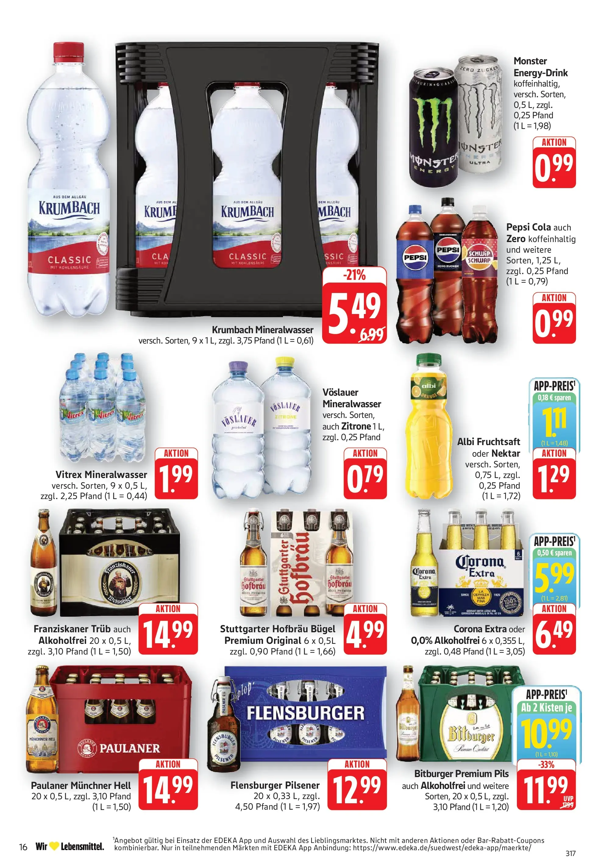 Edeka Prospekt Filderstadt-Bonlanden (ab 01.06.2026) » Angebote Online | Seite: 16 | Produkte: Pils, Mineralwasser, Fruchtsaft, Paulaner