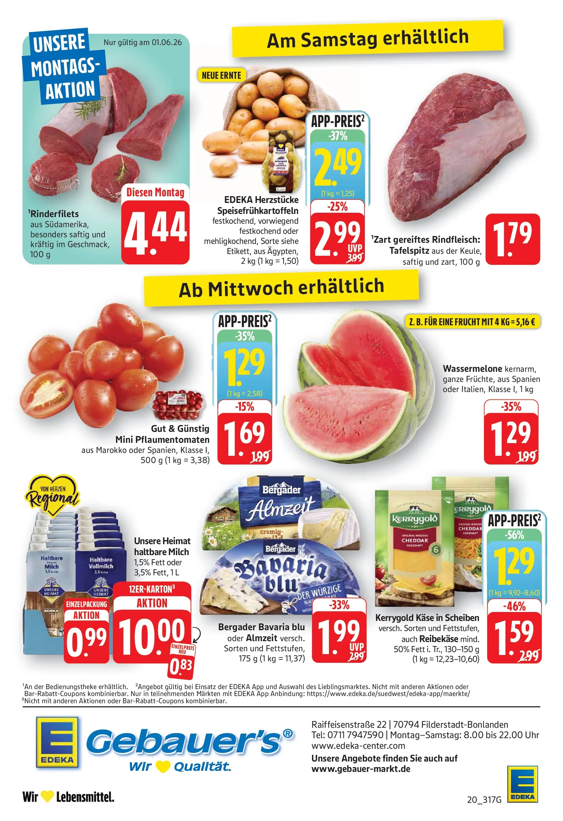 Edeka Prospekt Filderstadt-Bonlanden (ab 01.06.2026) » Angebote Online | Seite: 20 | Produkte: Haltbare milch, Wassermelone, Rindfleisch, Reibekase