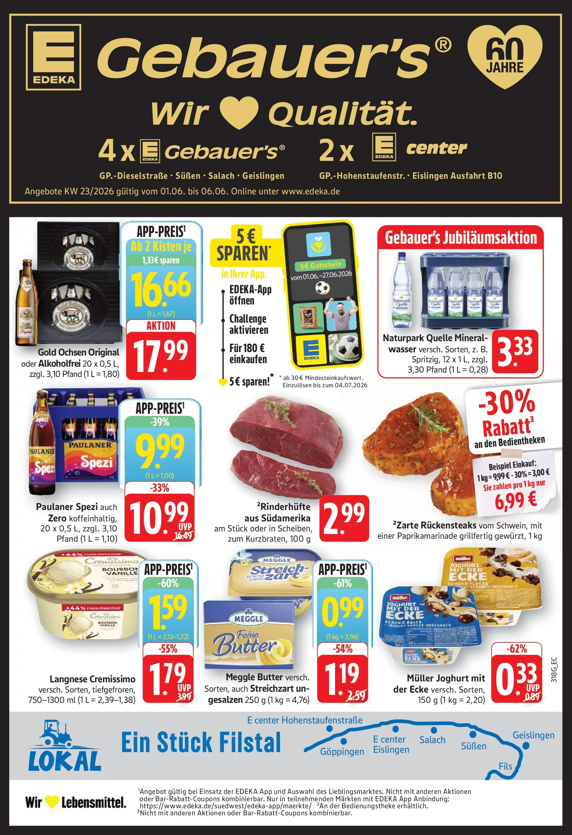 Edeka Prospekt Göppingen (ab 01.06.2026) » Angebote Online | Seite: 1 | Produkte: Butter, Joghurt, Paulaner spezi, Meggle butter