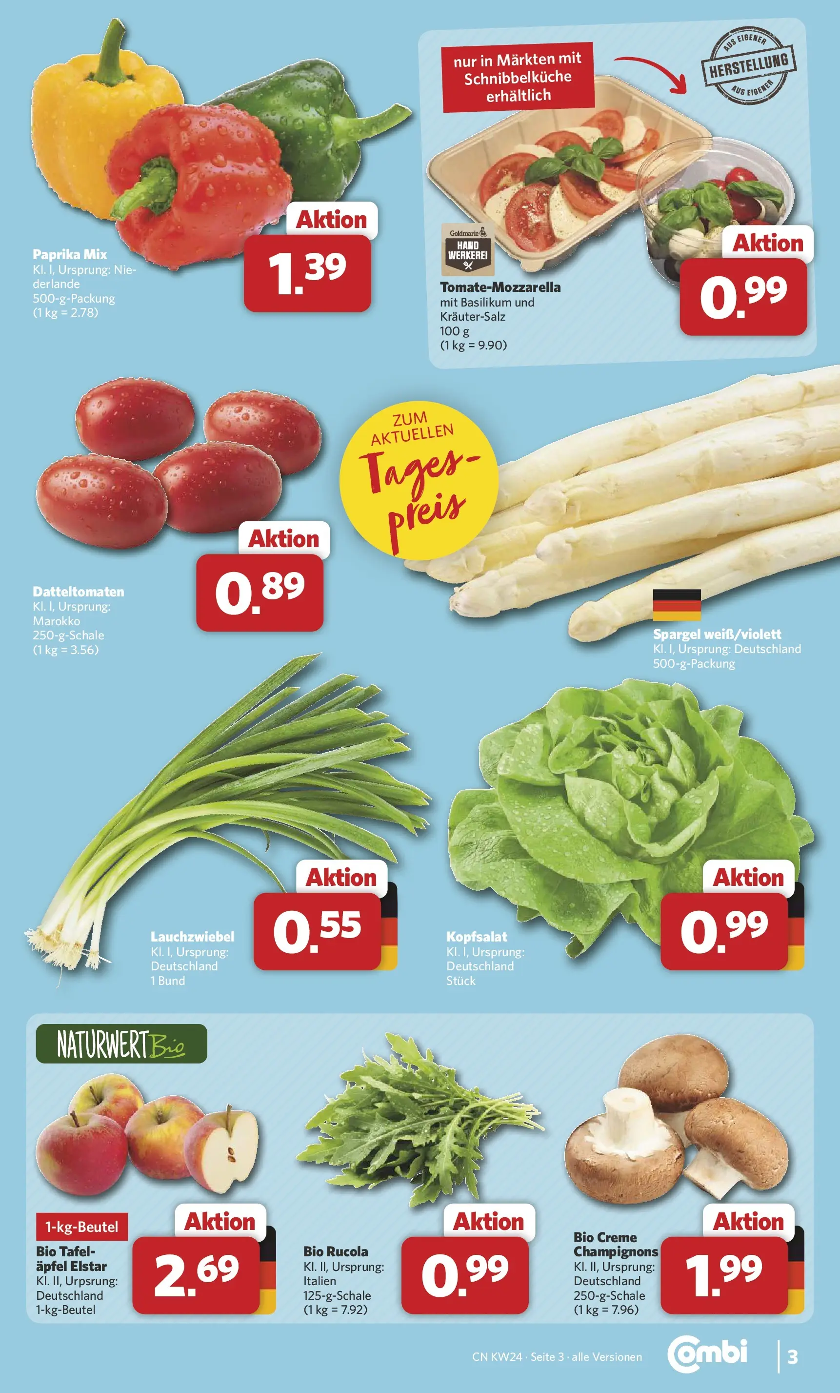Combi Prospekt Detmold (ab 08.06.2026) zum Blättern | Seite: 3 | Produkte: Äpfel, Spargel, Champignons, Paprika