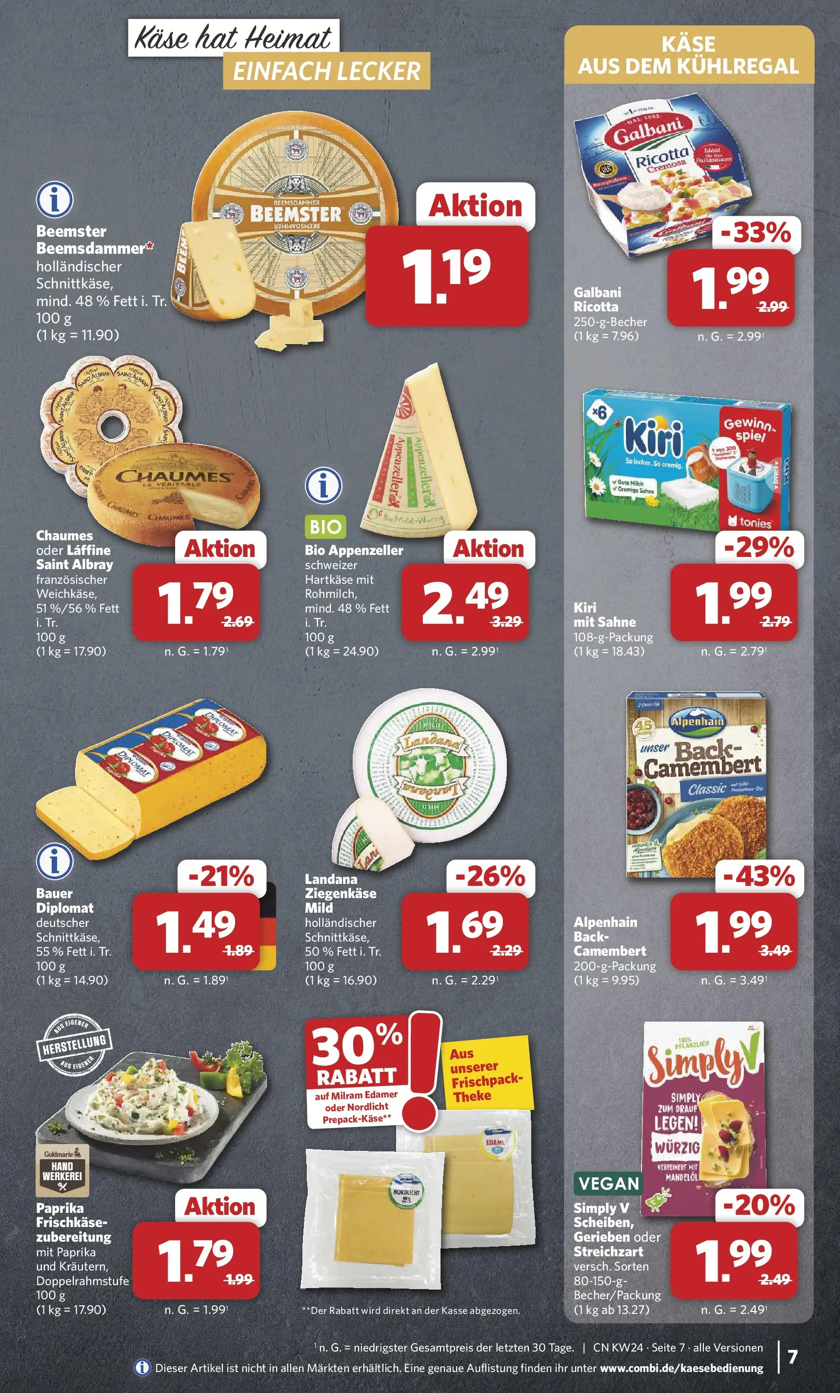 Combi Prospekt Detmold (ab 08.06.2026) zum Blättern | Seite: 7 | Produkte: Käse, Edamer, Milram, Frischkase