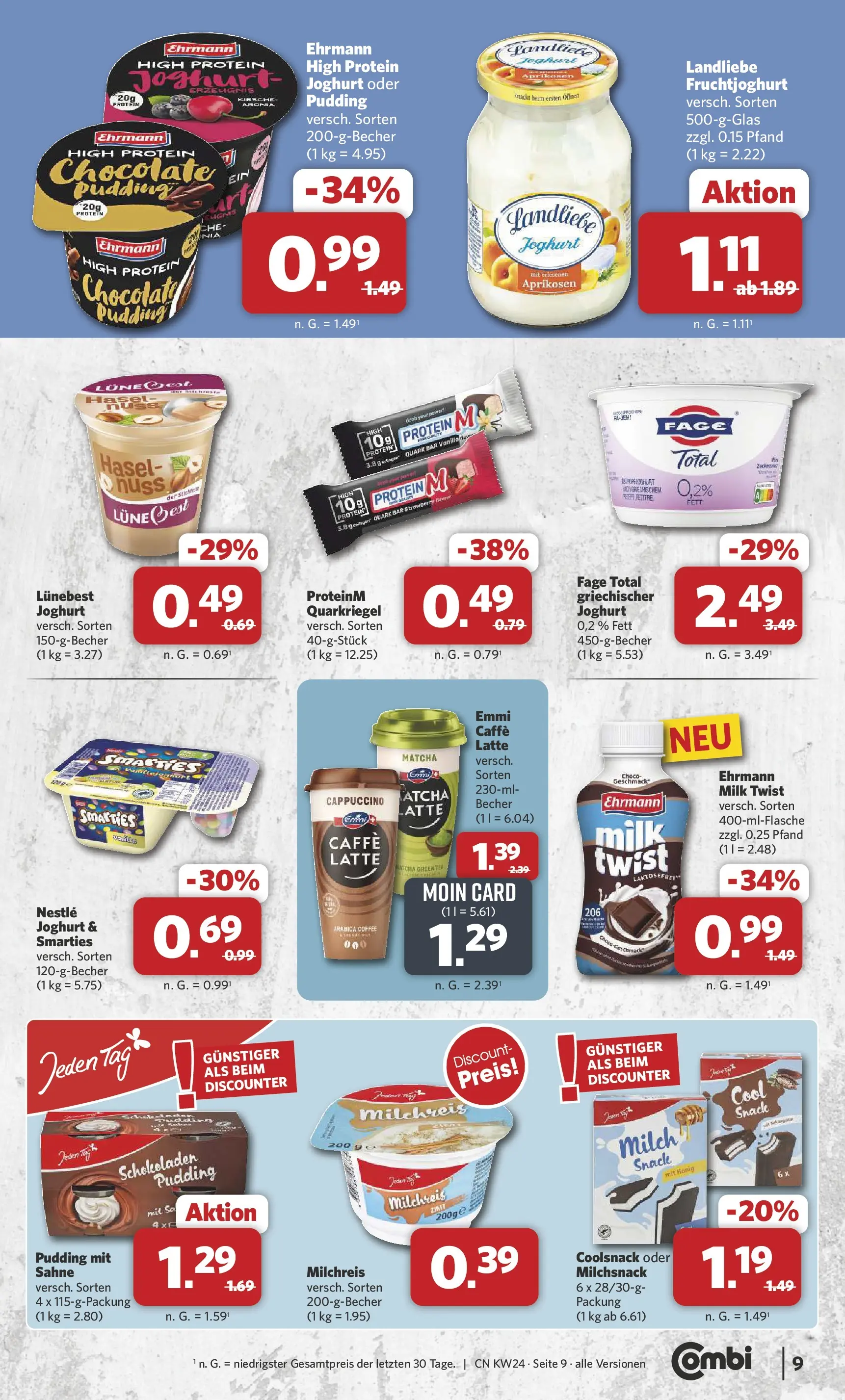 Combi Prospekt Detmold (ab 08.06.2026) zum Blättern | Seite: 9 | Produkte: Smarties, Pudding, Landliebe joghurt, Sahne
