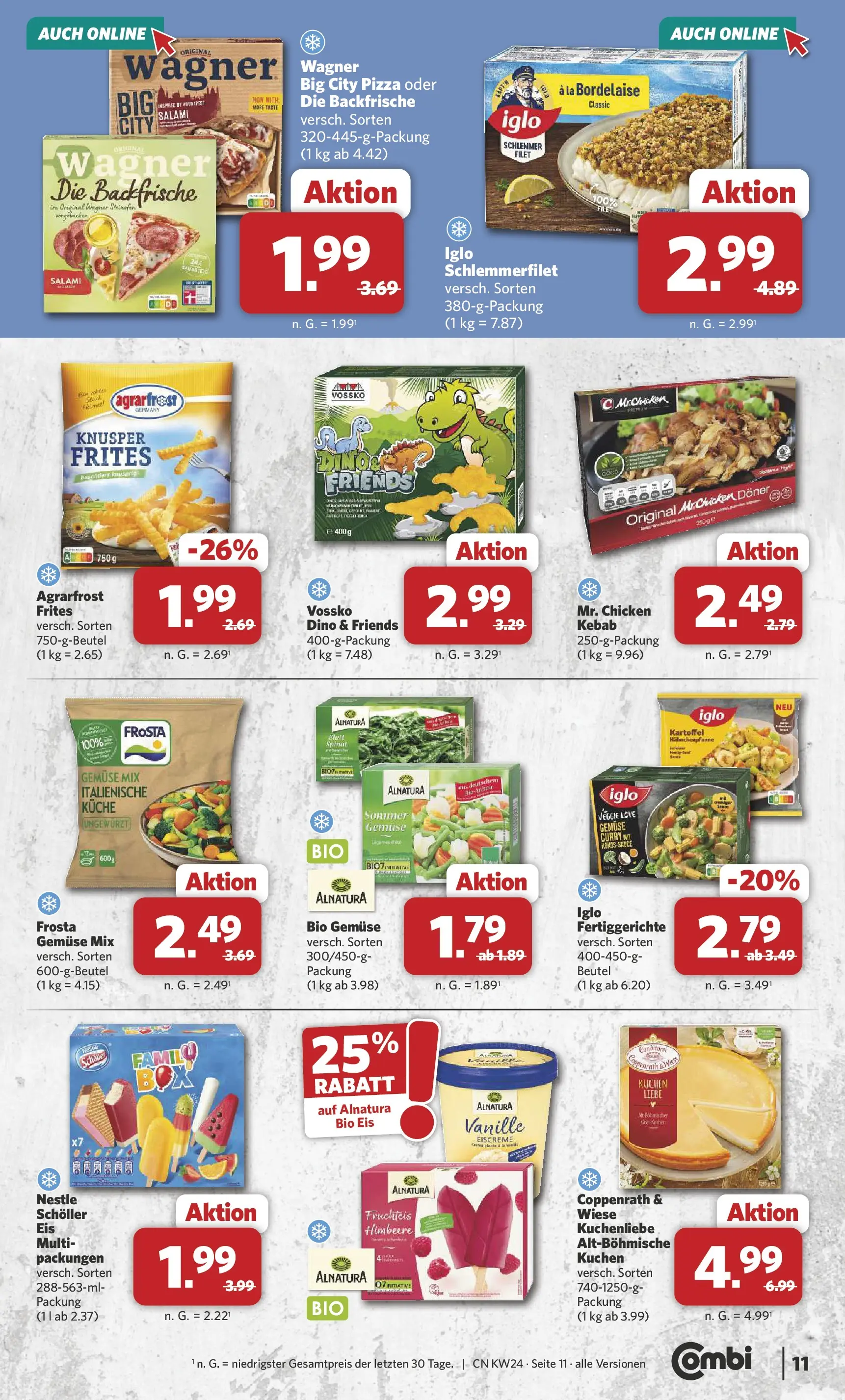 Combi Prospekt Detmold (ab 08.06.2026) zum Blättern | Seite: 11 | Produkte: Iglo, Eiscreme, Gemüse, Kuchen
