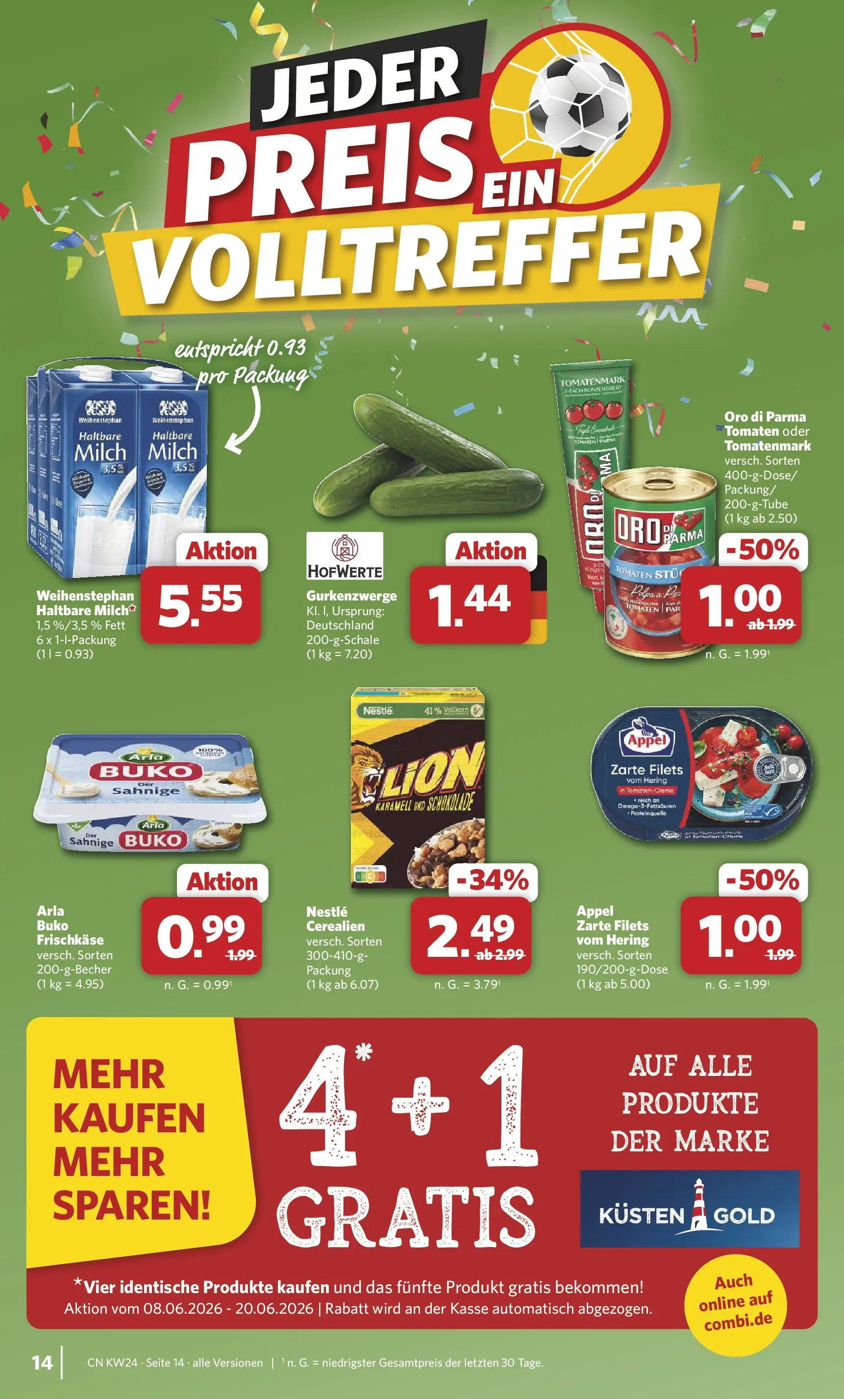 Combi Prospekt Detmold (ab 08.06.2026) zum Blättern | Seite: 14 | Produkte: Milch, Schokolade, Tomaten, Frischkase