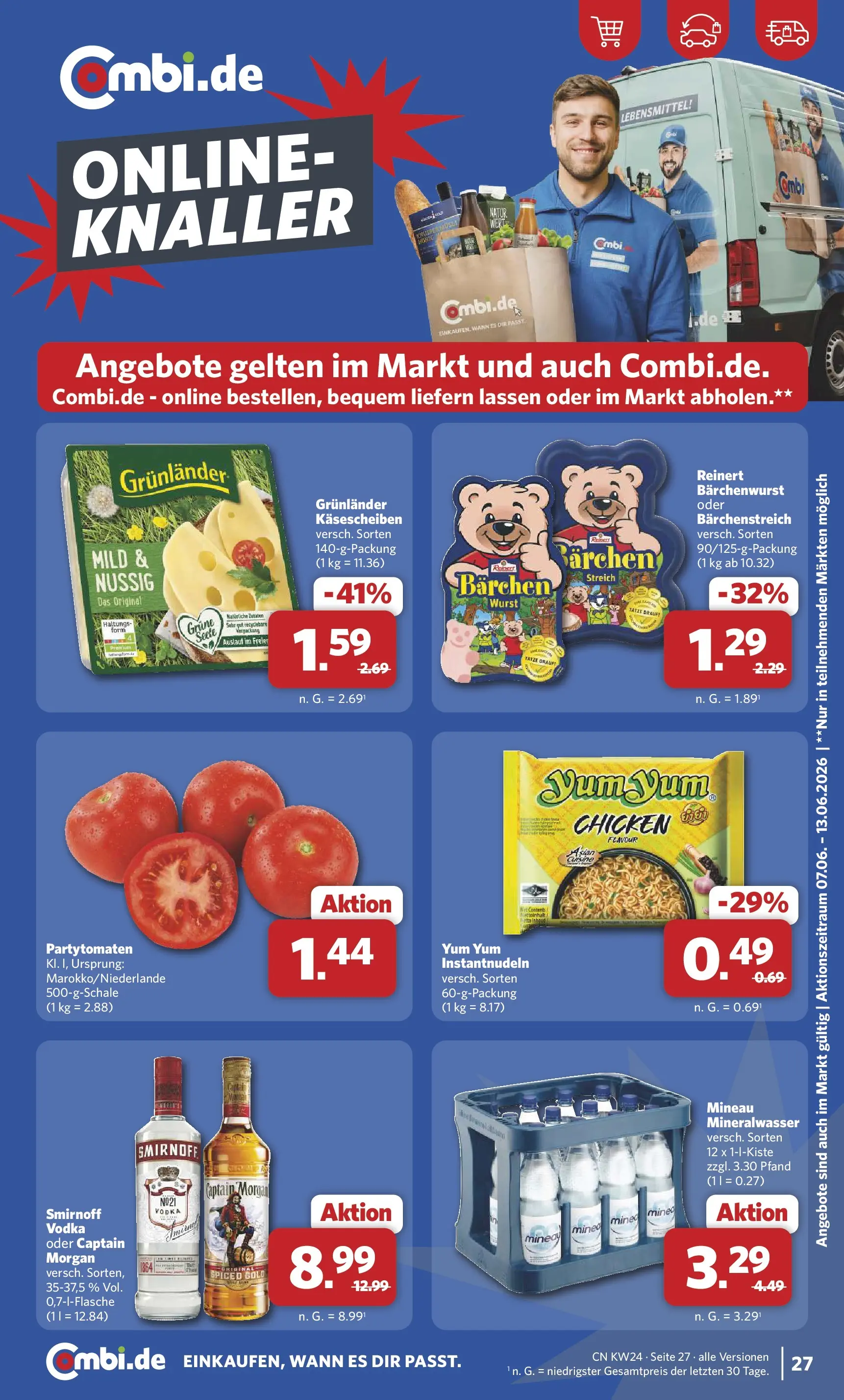 Combi Prospekt Detmold (ab 08.06.2026) zum Blättern | Seite: 29 | Produkte: Mineralwasser, Grunlander, Wurst, Smirnoff