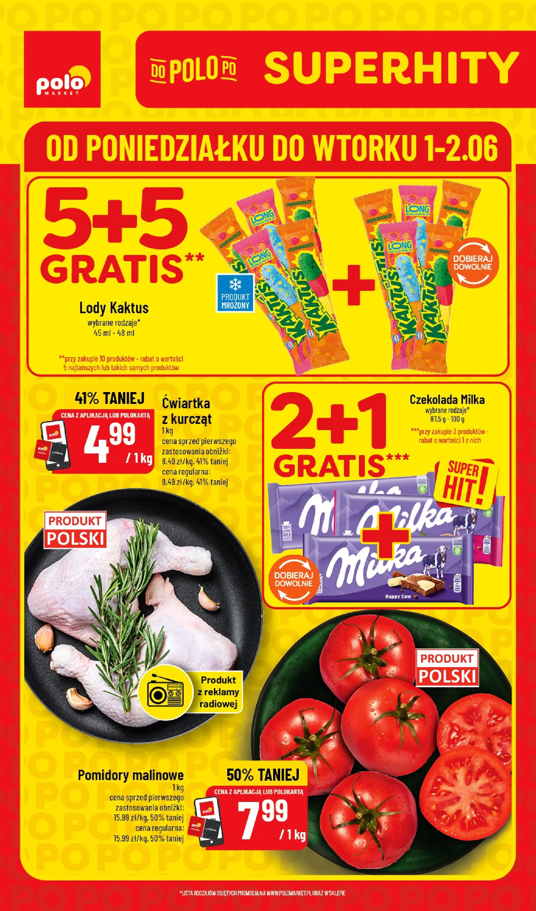 Nowa POLOmarket gazetka od jutra 01.06.2026 | Strona: 1 | Produkty: Pomidory malinowe, Milka, Pomidory, Lody