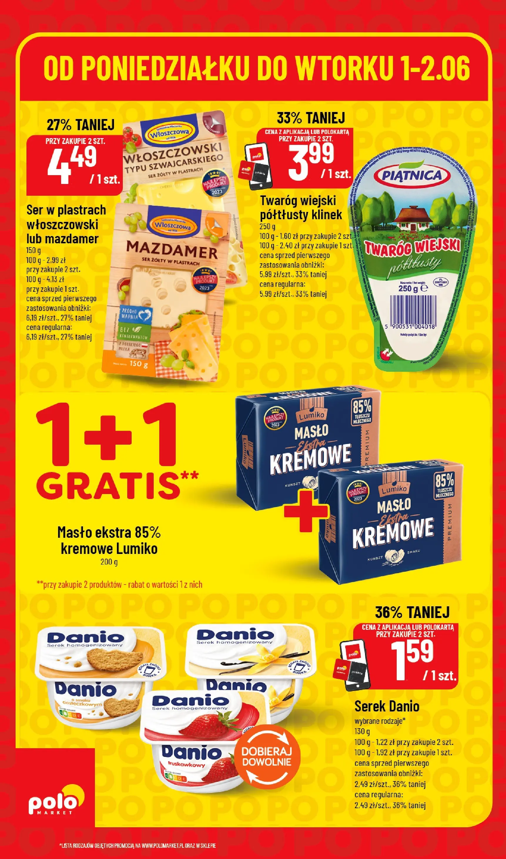 Nowa POLOmarket gazetka od jutra 01.06.2026 | Strona: 4 | Produkty: Serek homogenizowany, Masło, Ser, Twaróg
