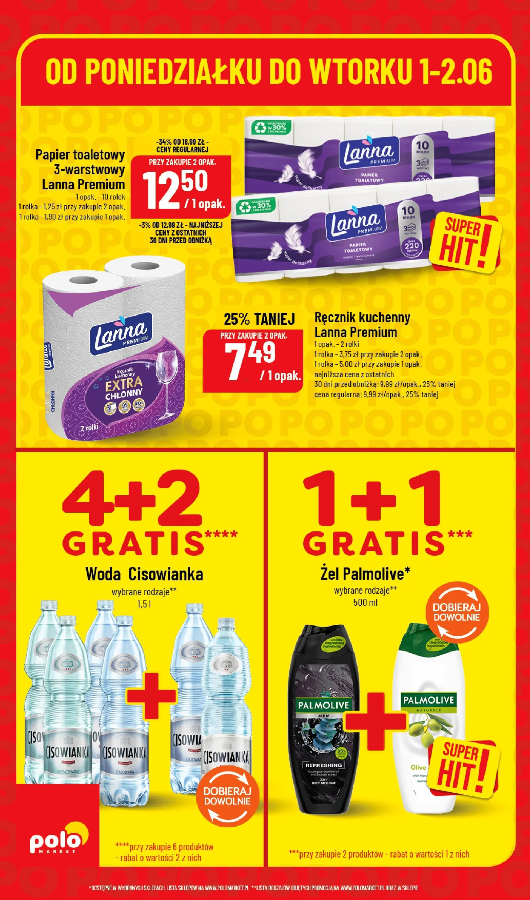 Nowa POLOmarket gazetka od jutra 01.06.2026 | Strona: 6 | Produkty: Papier toaletowy, Rolki, Woda