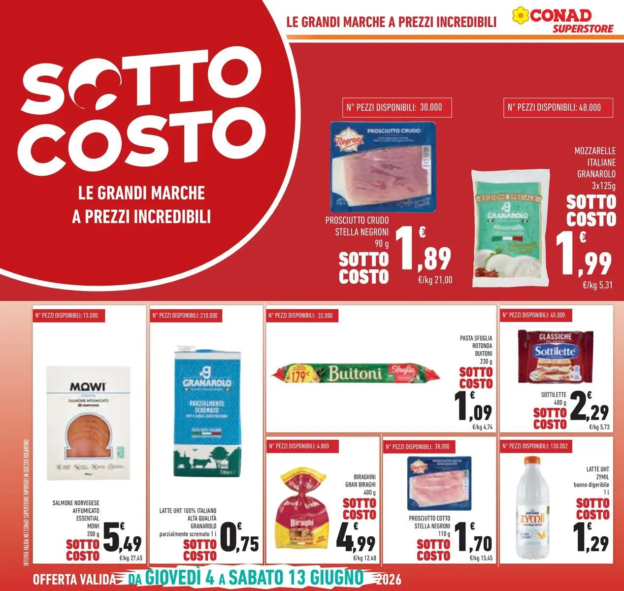 Volantino Conad dal 04/06/2026 > Anteprima | Pagina: 6 | Prodotti: Prosciutto Cotto, Pasta sfoglia, Mozzarella, Latte