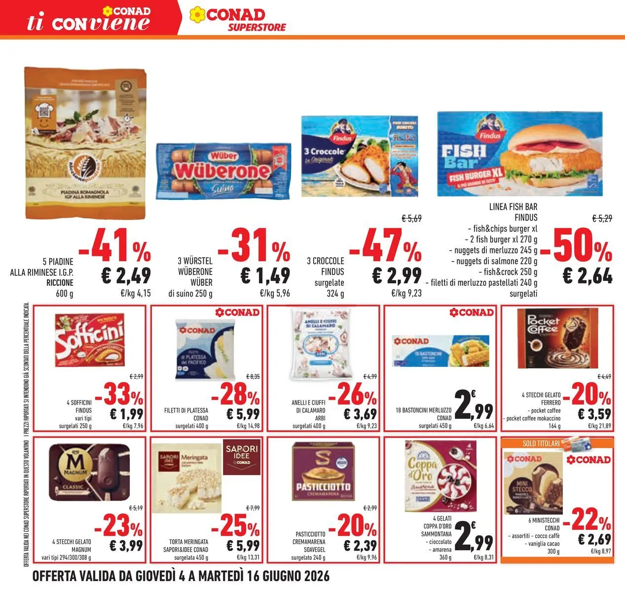 Volantino Conad dal 04/06/2026 > Anteprima | Pagina: 26 | Prodotti: Caffè, Gelato, Nuggets, Cacao