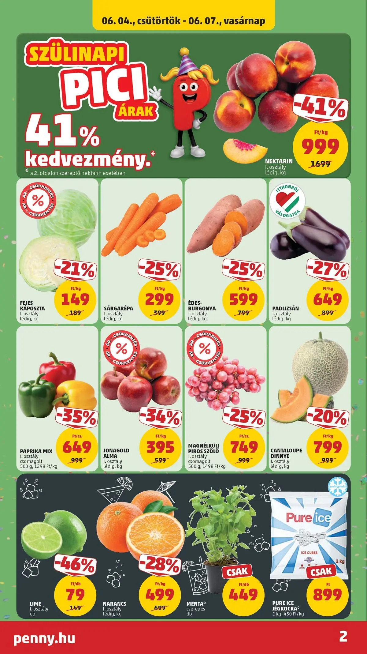 PENNY - Penny újság érvényessége 2026.06.10-ig: 2026.06.03.-tól lapozható | Oldal: 2 | Termékek: Padlizsán, Lime, Szőlő, Narancs