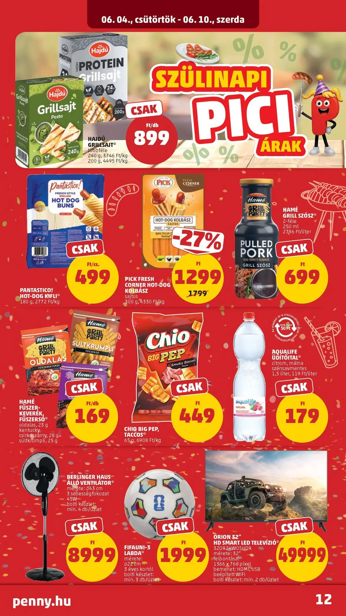 PENNY - Penny újság érvényessége 2026.06.10-ig: 2026.06.03.-tól lapozható | Oldal: 12 | Termékek: Chips, Kolbász, Grill, Ventilátor