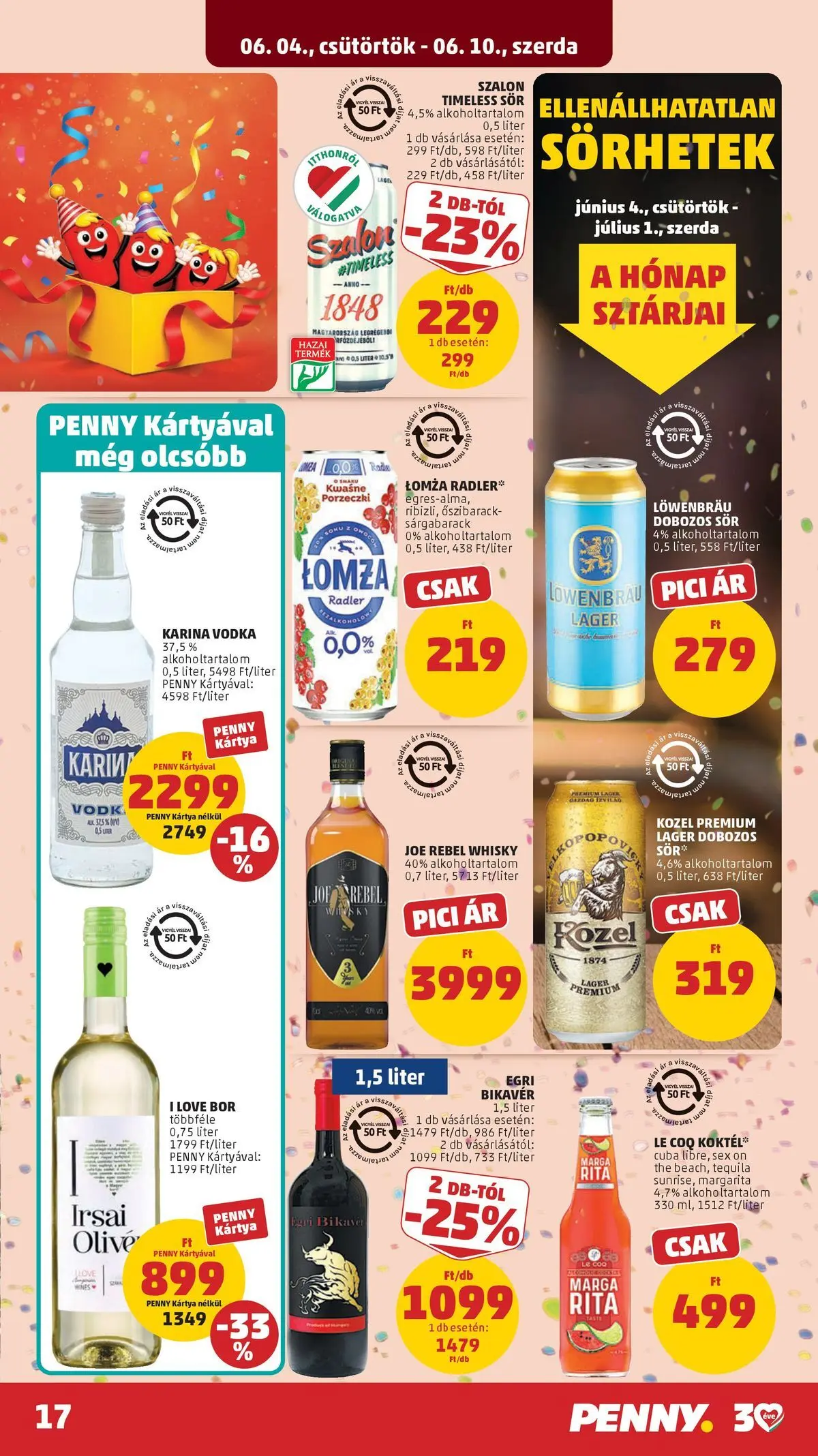 PENNY - Penny újság érvényessége 2026.06.10-ig: 2026.06.03.-tól lapozható | Oldal: 17 | Termékek: Radler, Dobozos sör, Bor, Sör