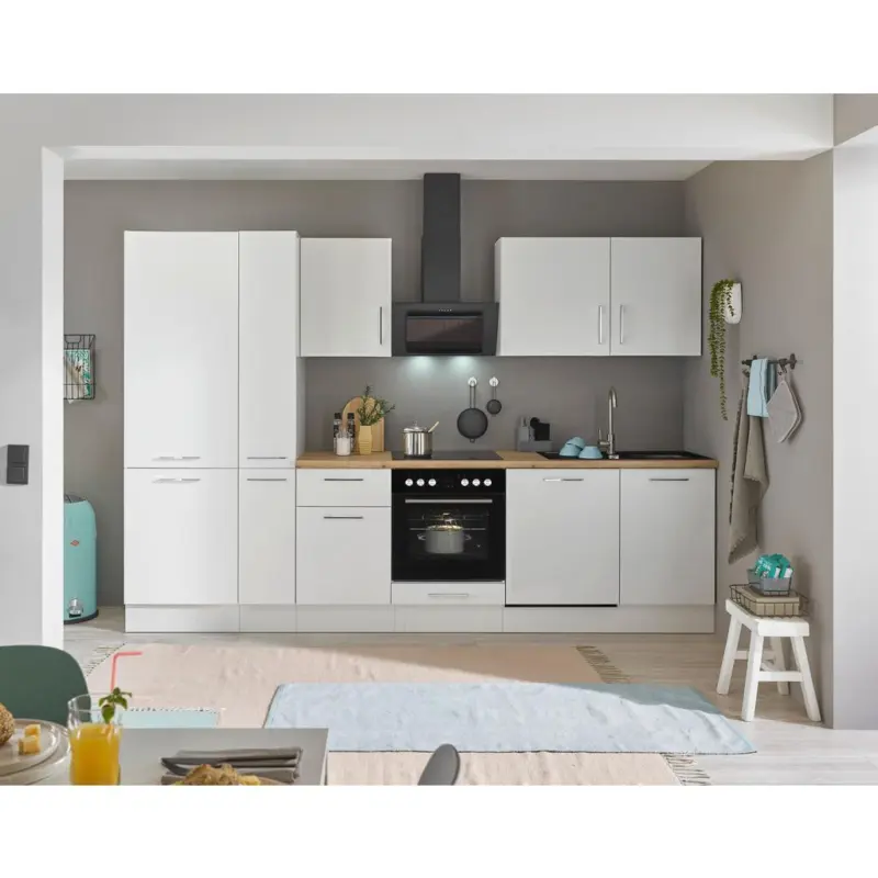 Einbauk&uuml;che K&uuml;chenblock M&ouml;belix Turin Wei&szlig;/Eiche Dekor B: 310 cm