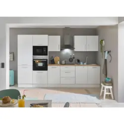 Einbauk&uuml;che K&uuml;chenblock M&ouml;belix Turin Wei&szlig;/Eiche Dekor B: 330 cm