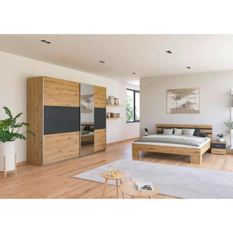 Schlafzimmer-Set Foster 4-Teilig Grau/Eiche Artisan