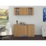 M&ouml;belix Minik&uuml;che m. K&uuml;hlschrank + Kochfeld 150 cm Creme/Buche