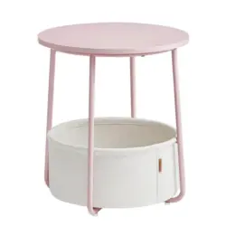 Beistelltisch mit Korb Rosa, Wei&szlig;