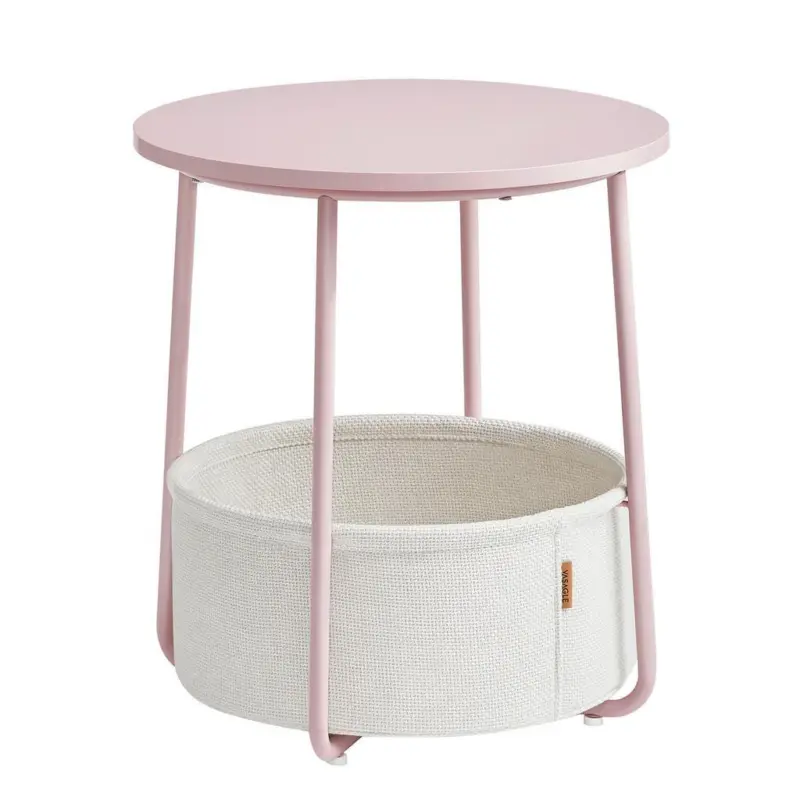 Beistelltisch mit Korb Rosa, Wei&szlig;