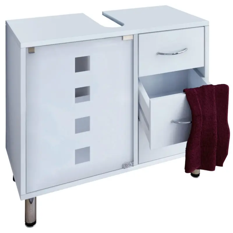 Waschbeckenunterschrank mit Glast&uuml;r Darola B: 67 cm Wei&szlig;