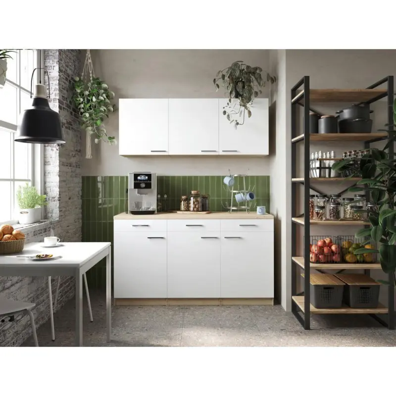 MINIK&Uuml;CHE Merle Wei&szlig;/Eiche Dekor B:150cm