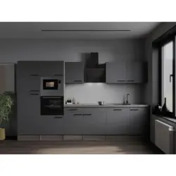 K&uuml;chenzeile Oliver mit Ger&auml;ten 340 cm Grau, Eiche