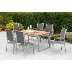 Gartentischgruppe Siena 7--Teilig. aus Akazie, Tisch ausziehbar