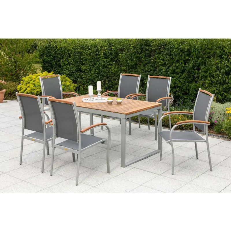 Gartentischgruppe Siena 7--Teilig. aus Akazie, Tisch ausziehbar
