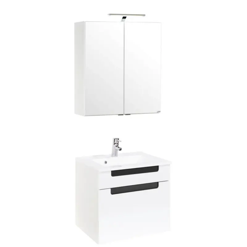 Badm&ouml;bel-Set 3--Teilig. inkl. LED Siena B: 60cm, Wei&szlig;+Anthrazit