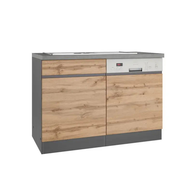 Sp&uuml;lenschrank mit Sp&uuml;le Turin B: 120 cm Graphit/Eiche Dekor