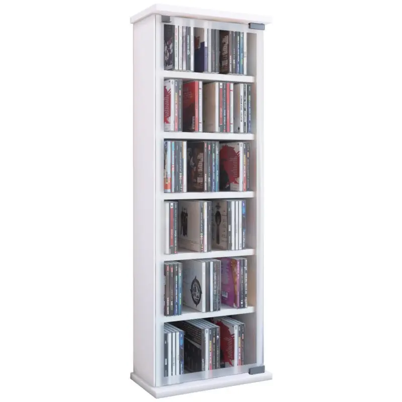 CD Regal mit Glast&uuml;r Classic 31 cm Wei&szlig;