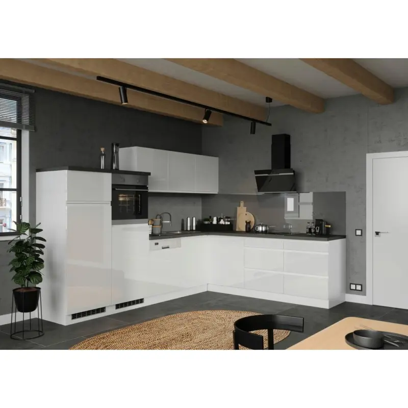 Einbauk&uuml;che Eckk&uuml;che M&ouml;belix Monza ohne Ger&auml;te 300x240 cm Wei&szlig;/Grau