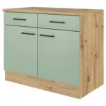 M&ouml;belix K&uuml;chenunterschrank Cara Eiche Artisn/Gr&uuml;n B: 100 cm