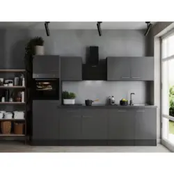 K&uuml;chenzeile Oliver mit Ger&auml;ten 280 cm Grau