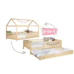 Bodenbett 100/200 cm in Naturfarben und Zusatzbett
