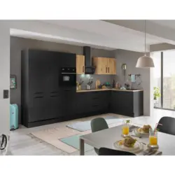Einbauk&uuml;che Eckk&uuml;che M&ouml;belix Turin 360x165 cm Schwarz/Eiche