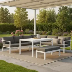 Loungegarnitur 5--Teilig Ramos aus Metall/Textil mit Kissen