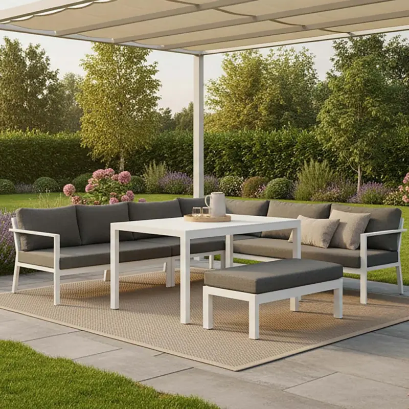 Loungegarnitur 5--Teilig Ramos aus Metall/Textil mit Kissen