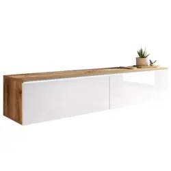 TV-Lowboard Eiche Wotan B: 140 cm Wei&szlig;/Eichefarben