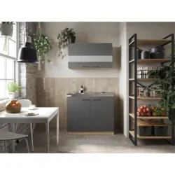 MINIK&Uuml;CHE Merle Grau/Eiche Dekor B:100cm