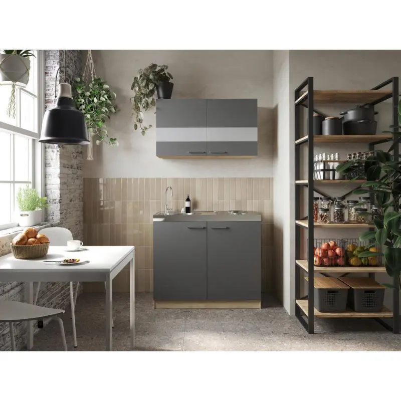 MINIK&Uuml;CHE Merle Grau/Eiche Dekor B:100cm