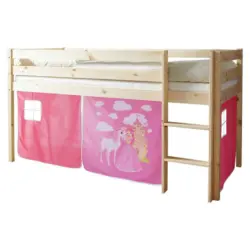 Spielbett Malte Pink Kiefer massiv 90 cm Vorhang Leiter